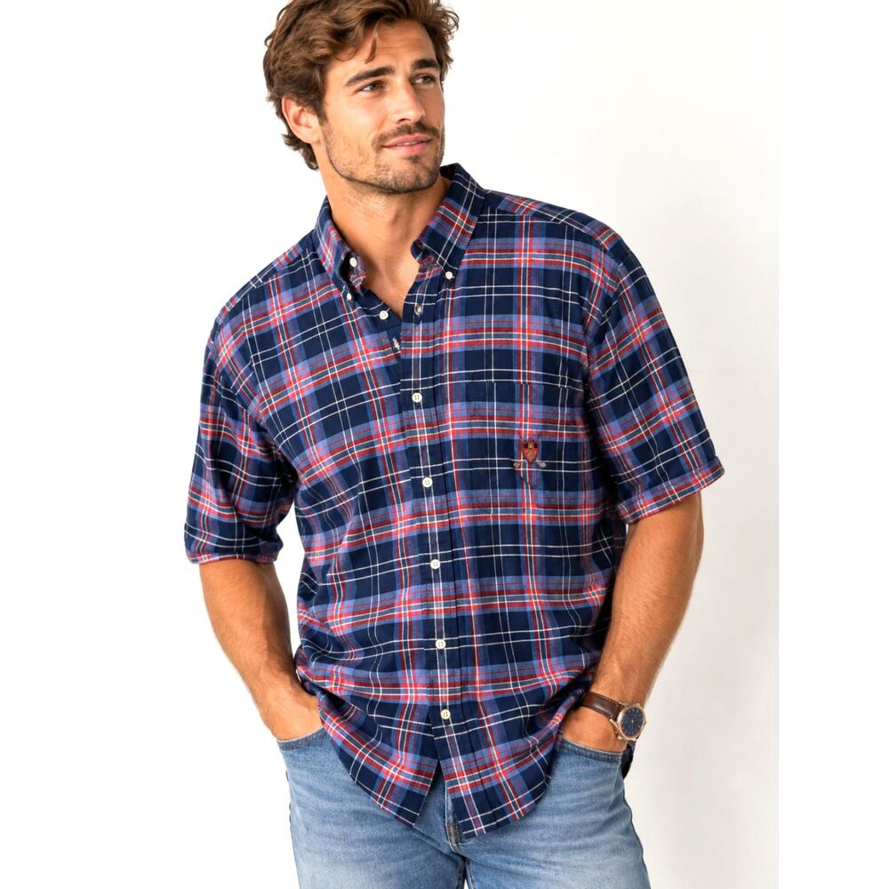 Vintage Ralph Lauren Tilden L Plaid Short Sleeve Button Down Golf Crest